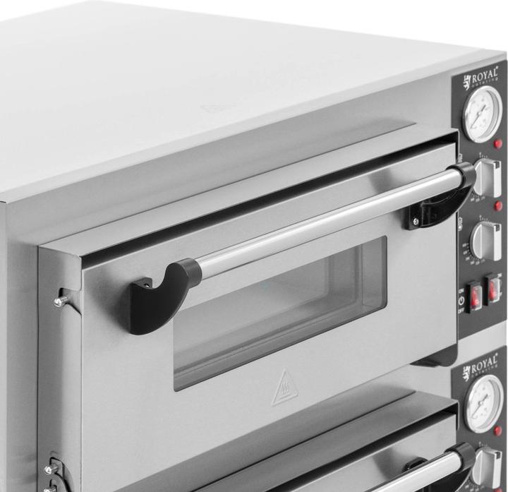 Immagine prodotto Royal Catering Forno elettrico per pizza - 4+4 x 25 cm - 2 camere - 8.400 W - 400 V - Pietra chamotte - Royal (Forno elettrico per pizza)
