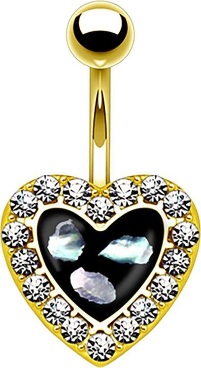 Actual product image Star Piercing Banana with mother-of-pearl insert heart 14k gold-plated (Surgical steel 316L, without brass, Organic)
