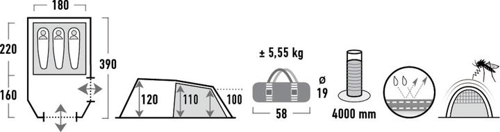Image du produit High Peak Atmos (Tente tunnel, 5.30 kg, 3 personnes)