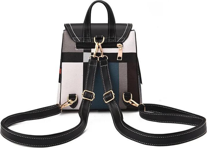 Actual product image Only-Bags.Store Splice backpack PU leather chequered backpack multifunctional knapsack teenager school bag leisure