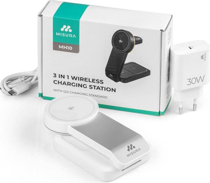 Immagine prodotto Misura Stazione di ricarica wireless pieghevole MH10 3-in-1 - BIANCO (30 W)