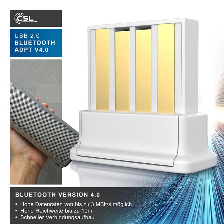 Image du produit CSL Adaptateur USB Bluetooth, clé USB BT4.0, longue portée, pilote inclus Compatible Windows 11 (Emetteur & Récepteur)