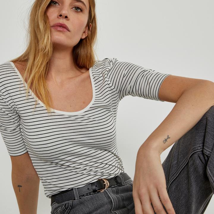 La Redoute Collections Gestreiftes T-Shirt mit U-Ausschnitt (XS)