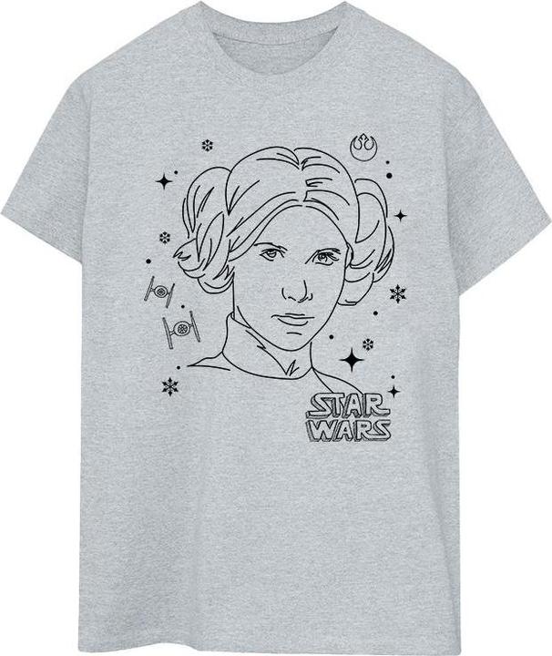Actual product image Star Wars Womens/Ladies Episode IV: A New Hope Leia Christmas Sketch Cotton Boyfriend T-Shirt (3XL)