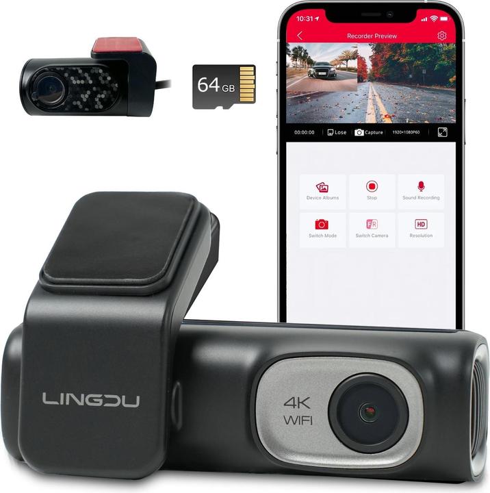 Immagine prodotto Hermex 4K WiFi dual dashcam telecamera frontale auto telecamera di bordo sorveglianza auto (Microfono incorporato, Display integrato, Accumulatore di carica elettrica, Ricevitore GPS, WiFi, 4K)