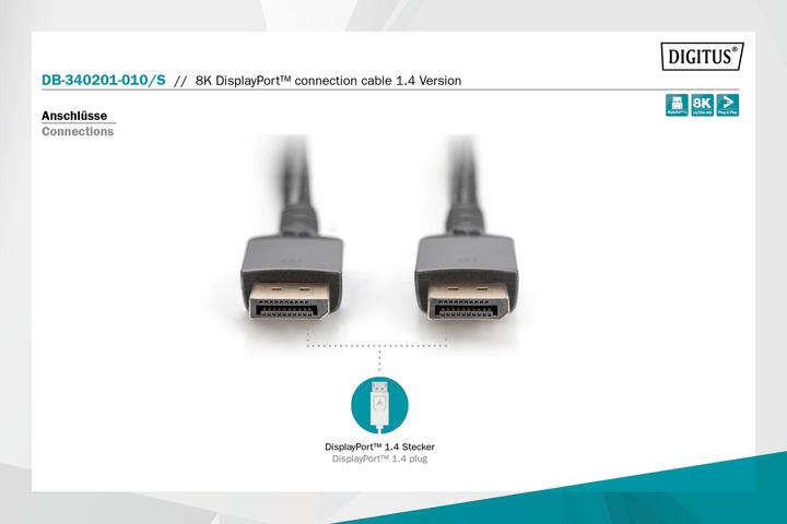 Produktbild Digitus 8K DisplayPort Anschlusskabel 1.4 Version (1 m, DisplayPort)