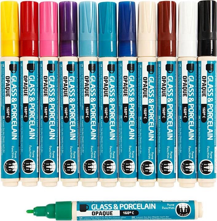 Produktbild Creotime Glas- & Porseleinstiften, 2-4 mm lijn, kleuren assorti, dekkend, 12 assorti (Opak, 4 mm, 12 x)