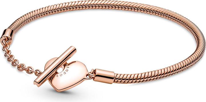 Pandora 14k Rose Gold Moments Heart T-Bar Snake Chain Armband (16 cm, Metall, rosevergoldet)