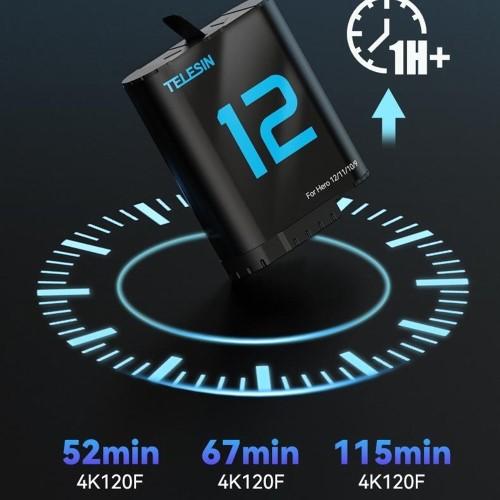 Productafbeelding Telesin batterij (dubbele boog) voor GoPro Hero12/11/ 10/9 (GoPro Hero 12, GoPro Hero 9, GoPro Hero 10, GoPro Hero 11)