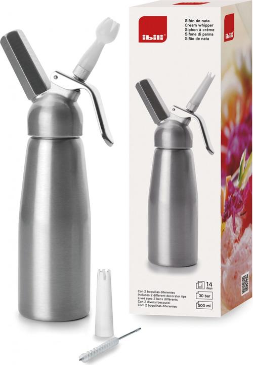 Immagine prodotto Ibili Sahnesyphon silbrig Sifones-Alu 0,25 Liter Ideal für die Zubereitung von Sahne, Sossen und Espumas