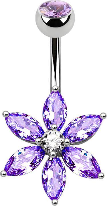 Produktbild Star Piercing Banane silber mit Kristallblume violett (Messing, Chirurgenstahl 316L)