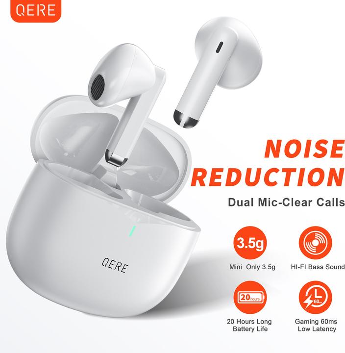 Image du produit Qere E28 écouteurs sans fil Bluetooth 5.3 In-Ear HIFI avec annulation de bruit, IPX5 & Touch Control (ANC, 20 h, Sans fil)