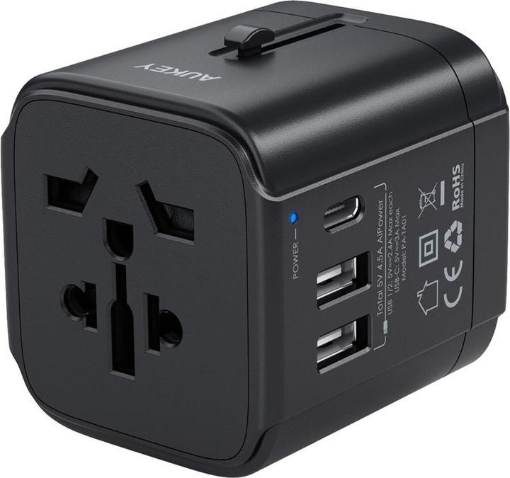 Actual product image Aukey PA-TA01 White Universal Travel Adapter with 1xUSB-C and 2x