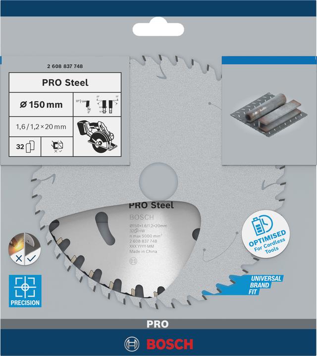 Actual product image Bosch Professional Zubehör PRO Steel cordless circular saw blade, 150 x 1.6 x 20 mm
