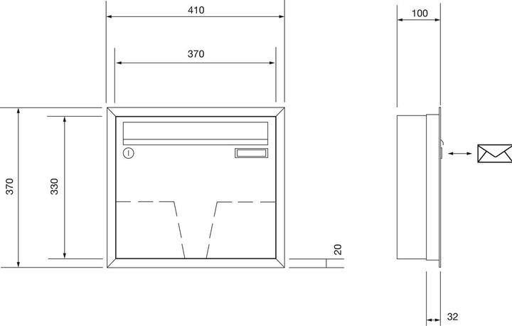 Produktbild Renz Unterputzbriefkasten 370 x 330 x 100 mm, Stahl weiss RAL 9016