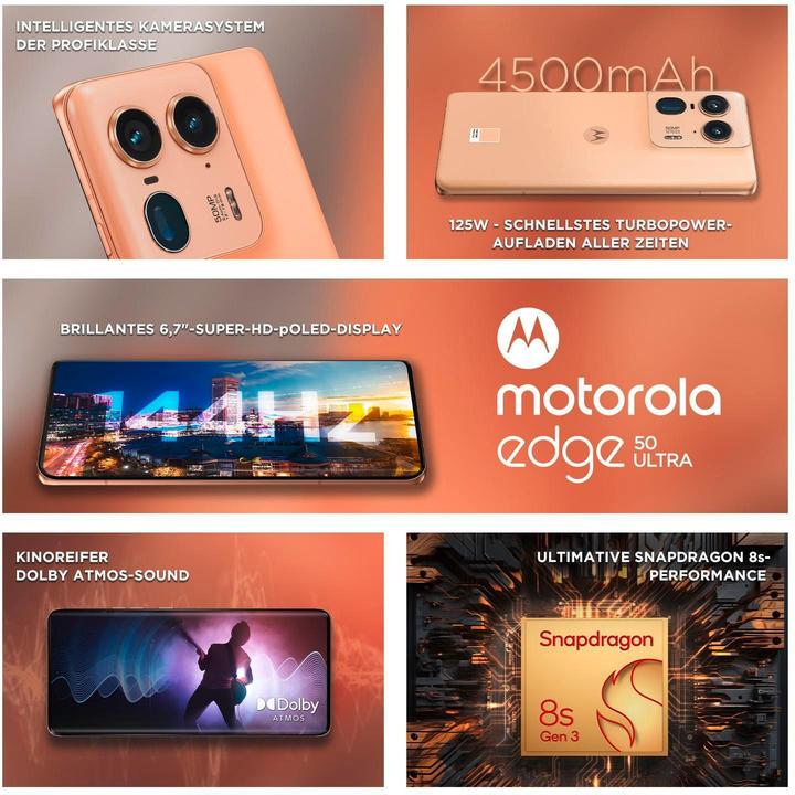 Immagine prodotto Motorola Edge 50 Ultra (1000 GB, Peach Fuzz, 6.67", Doppia SIM, 64 Mpx, 5G)