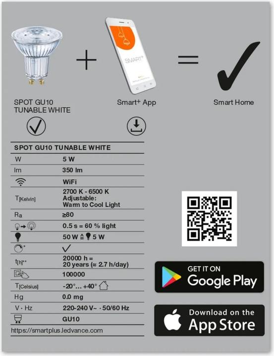 Produktbild Ledvance Smart+ Wifi Spot (GU10, 5 W, 350 lm, 1 x, G)