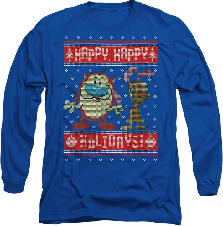 Actual product image Ren & Stimpy Unisex Adult Happy, Happy Holidays Christmas Jumper T-Shirt (XL)