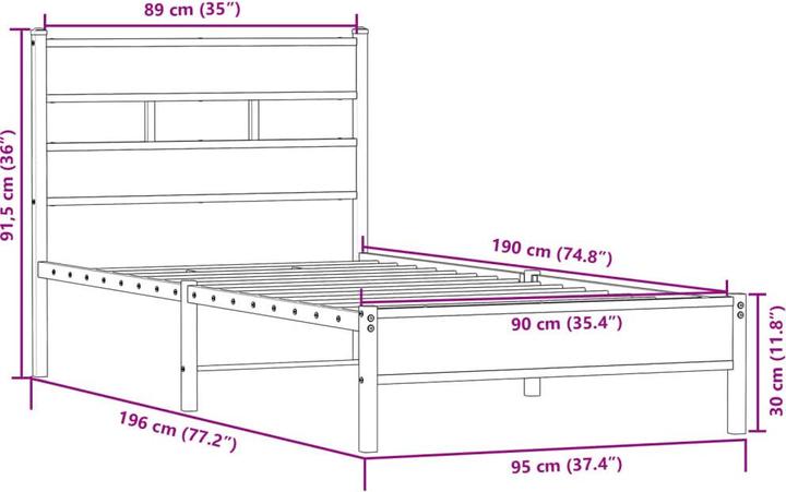 Produktbild VidaXL Bettgestell Bett Einzelbett ohne Matratze 90x190 cm Holzwerkstoff (90 x 190 cm)