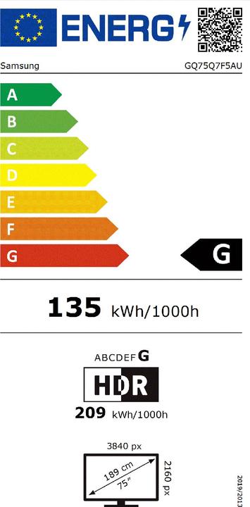 Energie-Label Samsung 75" QLED Q7F5 4K Vision AI Smart TV (2025) (75", QLED, 4K, 2025)