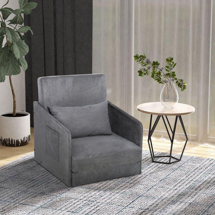 Image du produit Swisshandel24 Canapé-lit Canapé-lit simple Housse lavable 2 poches latérales Coussins Métal Gris 70 x 76 x 77 cm