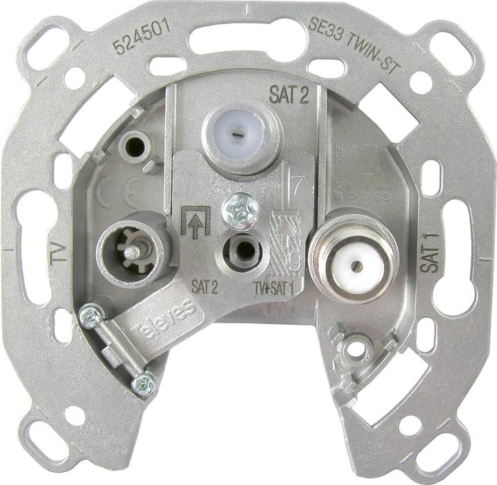 Actual product image Televes Antenna socket SE 33TWIN-ST SINGLE 3-hole with DC outlet (SE33TWIN-ST) (1.50 dB, Plug socket)