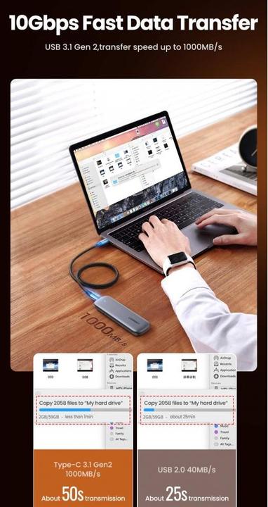 Produktbild Ugreen USB C – USB C (1 m, USB 3.2 Gen 2)