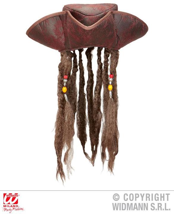 Image du produit Widmann Tricorne pirate en cuir avec des cheveux