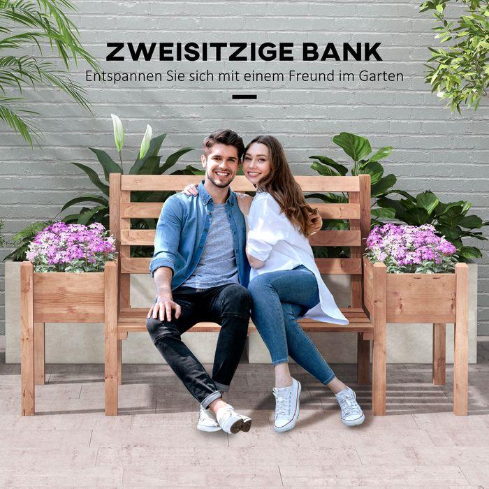 Image du produit Swisshandel24 Banc de jardin, banc 2 places, banc en bois, avec bac à fleurs, jusqu'à 240kg
