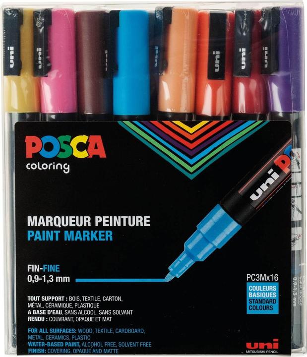 Immagine prodotto Posca Penna a punta di feltro PC-3M Set di 16 (Multicolore, 1.30 mm, 16 x)