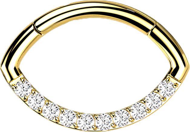 Actual product image Star Piercing Micro segment ring hinged gold plated oval front crystals silver (Titanium G23, without brass)