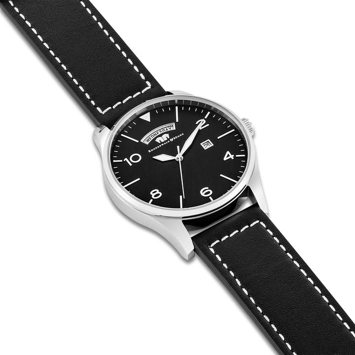 Actual product image Mens quartz watch vintage genuine leather black - 16418 (Chronograph, 42.90 mm)