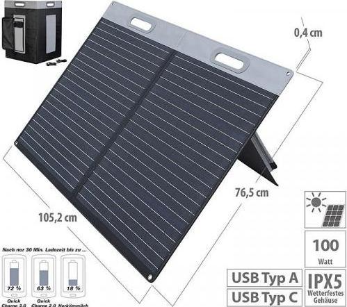 Produktbild Revolt Faltbares Solarpanel, 2 monokristalline Zellen (100 W, 6.20 kg)