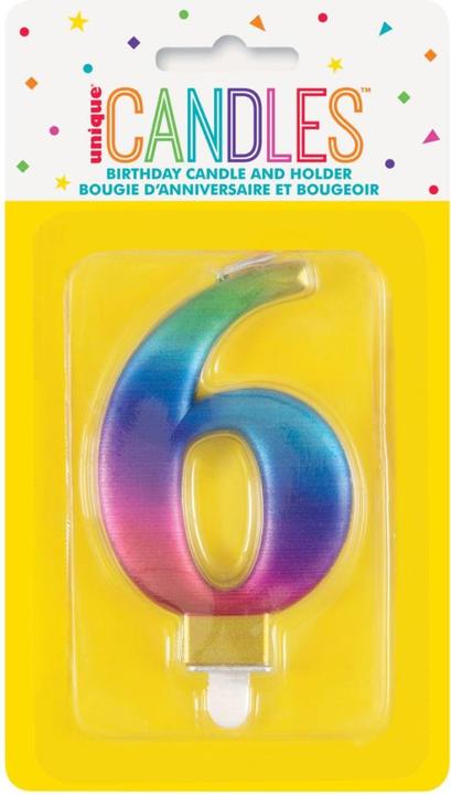 Image du produit Unique Bougie arc-en-ciel "6", 8cm