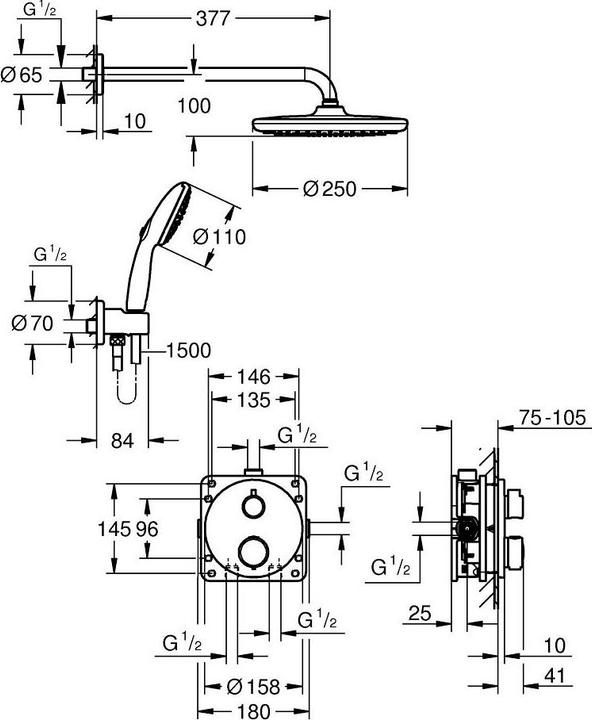 Immagine prodotto Grohe Precision Thermostat Duschsystem Unterputz mit Vitalio Start 250 (1 Strahlart) und Vitalio Comfort 1
