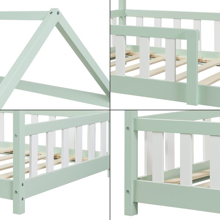 Immagine prodotto En.Casa Letto Hesel con materasso e protezione anticaduta 90x200cm Verde menta (90 x 200 cm)