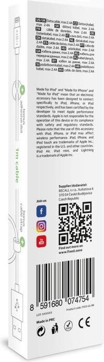 Produktbild Fixed USB-Kabel USB-A - Lightning 1m Schwarz (FIXD-UL-BK) (1 m, USB 2.0)