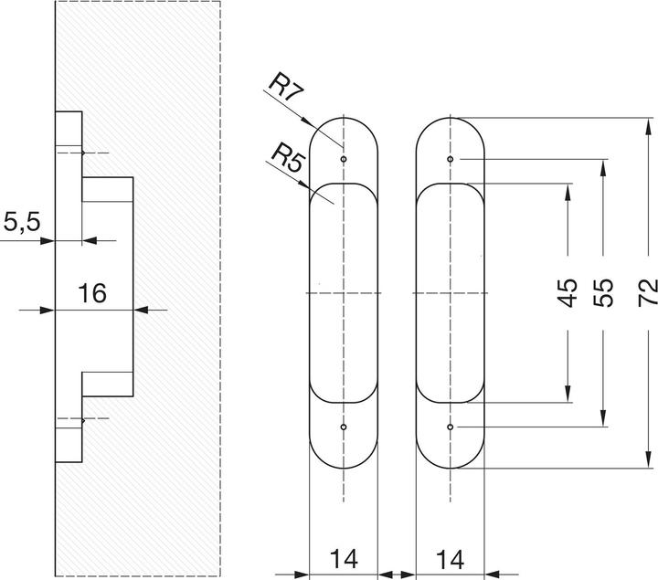 Actual product image Krona Koblenz Kubikina K6100 HD inlet hinge, 72x14 mm, ÖW 180°, Zamak chrome matt