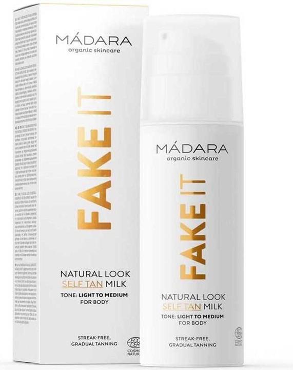 Madara Self Tan Milk FAKE IT for Body "Màdara Selbstbräunermilch für den Körper" Hell bis Mittel - (Selbstbräunungstuch, 150 ml)