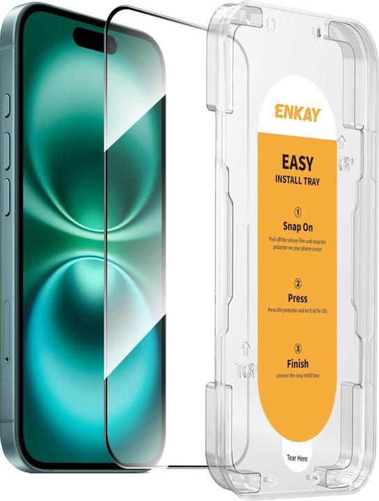 Actual product image Enkay Easy Glass armoured glass screen protector (1 Piece, Apple iPhone 16)