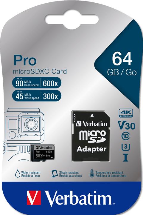 Image du produit Verbatim Pro (64 Go, microSDXC, U3, UHS-I)