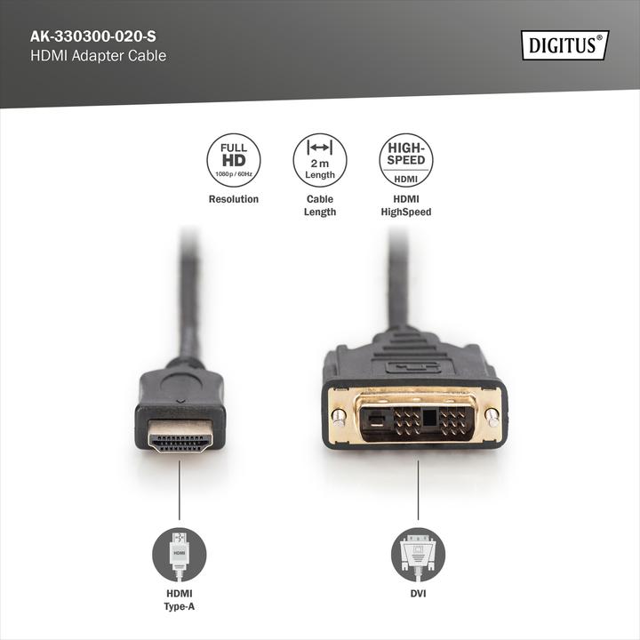 Produktbild Digitus DVI — HDMI (Typ A) (2 m, DVI, HDMI)