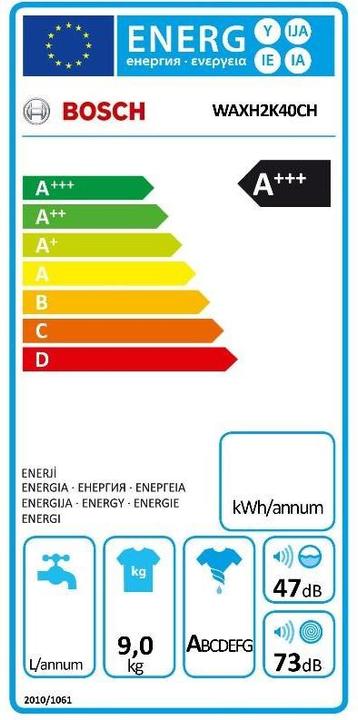 Energy Label Bosch Hausgeräte WAXH2K40CH (9 kg, Left)