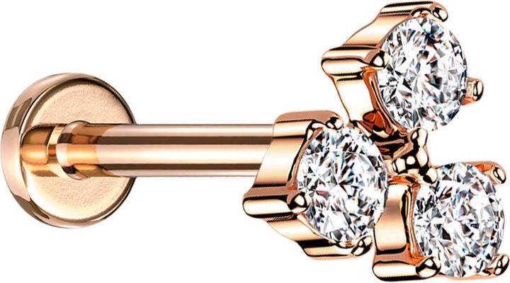 Produktbild Star Piercing Micro Labret Innengewinde rosegold drei Kristalle silber (Messing, Chirurgenstahl 316L)