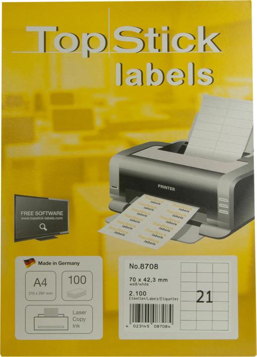 Actual product image TopStick TOP STICK universal labels, 70 x 42.3 mm, white, 100 sheets
