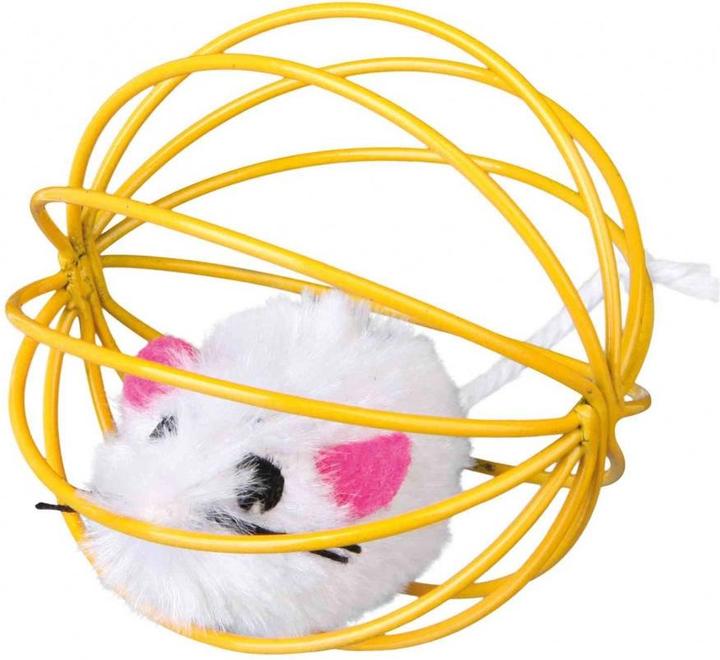 Image du produit Trixie Souris en peluche dans une boule en treillis D=6cm (Jouet en peluche chat)