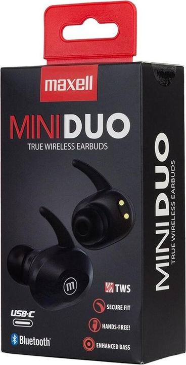 Actual product image Maxell MINI DUO Wireless In-Ear Headphones with Charging Case Black (20 h, Wireless)