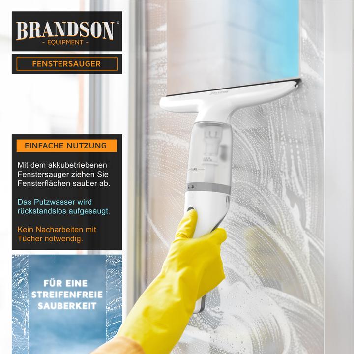 Immagine prodotto Brandson Akku Fenstersauger, Fensterreiniger mit Sprühflasche & Wischbezug, für Duschkabine, Spiegel, 2200mAh