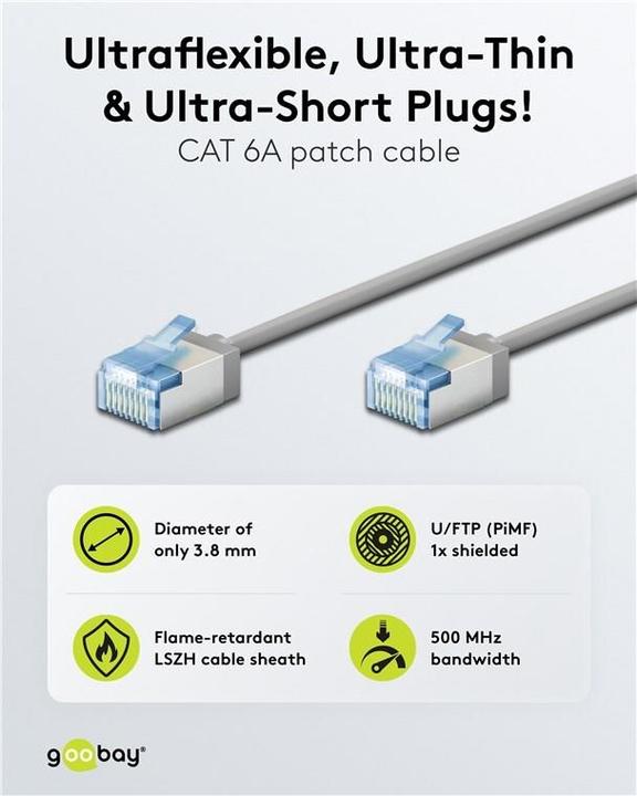 Produktbild Goobay Ultraflexibles CAT 6A Patchkabel, slim, U/FTP, grau (U/FTP, CAT6a, 7.50 m)
