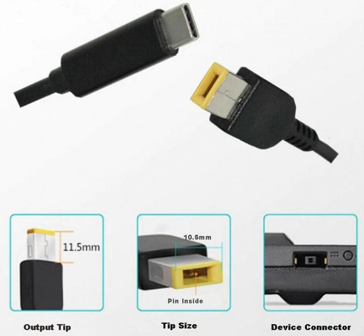 Produktbild PowerGuard USB-C auf Lenovo Square Thinkpad Kabel mit rechteckigem Flachstecker (10.5 x 4.2mm) 1.5m (USB 3.2 Gen 1)